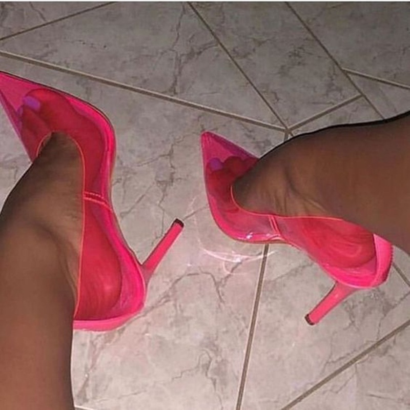 Men Shoes Elegant - Fluorescence Fuchsia PVC Stiletto High Heels