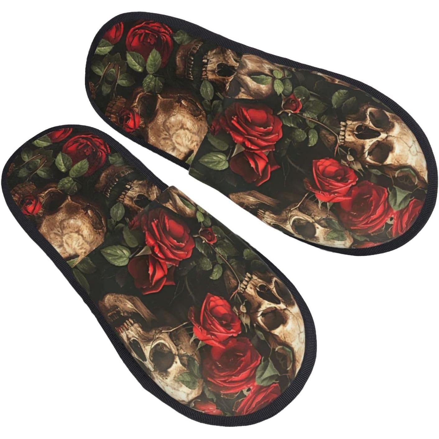 Men Shoes Red - Skull and Red Rose printing Fall