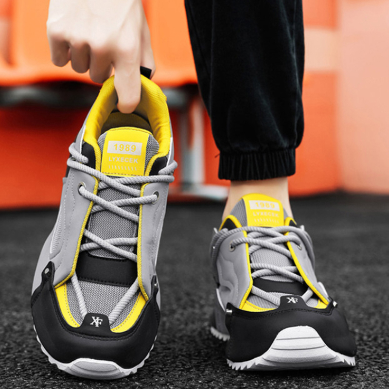 Men Shoes Trainers - Grey Black And Yellow Chunky Dad
