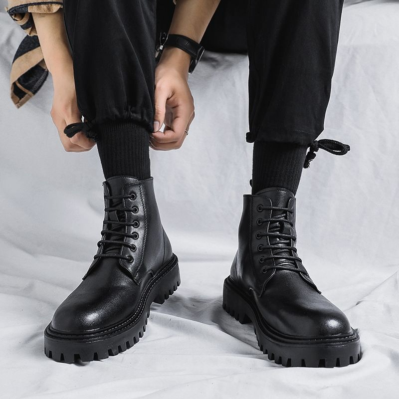 Men High Top Leather Boots Fas - Men'S Shoes To Increase Height 评论和价格