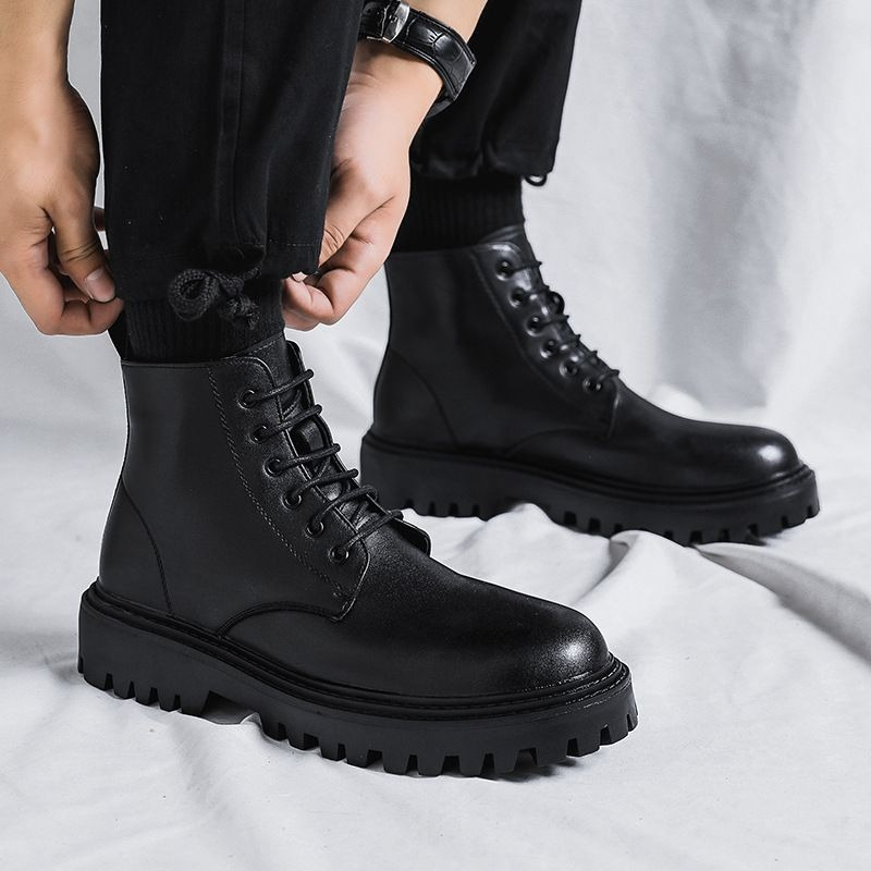 Men High Top Leather Boots Fas - Men'S Shoes To Increase Height 评论和价格