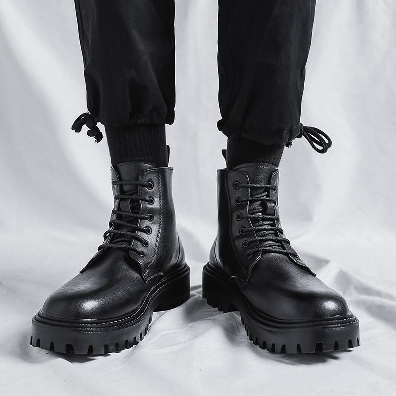 Men High Top Leather Boots Fas - Men'S Shoes To Increase Height 评论和价格