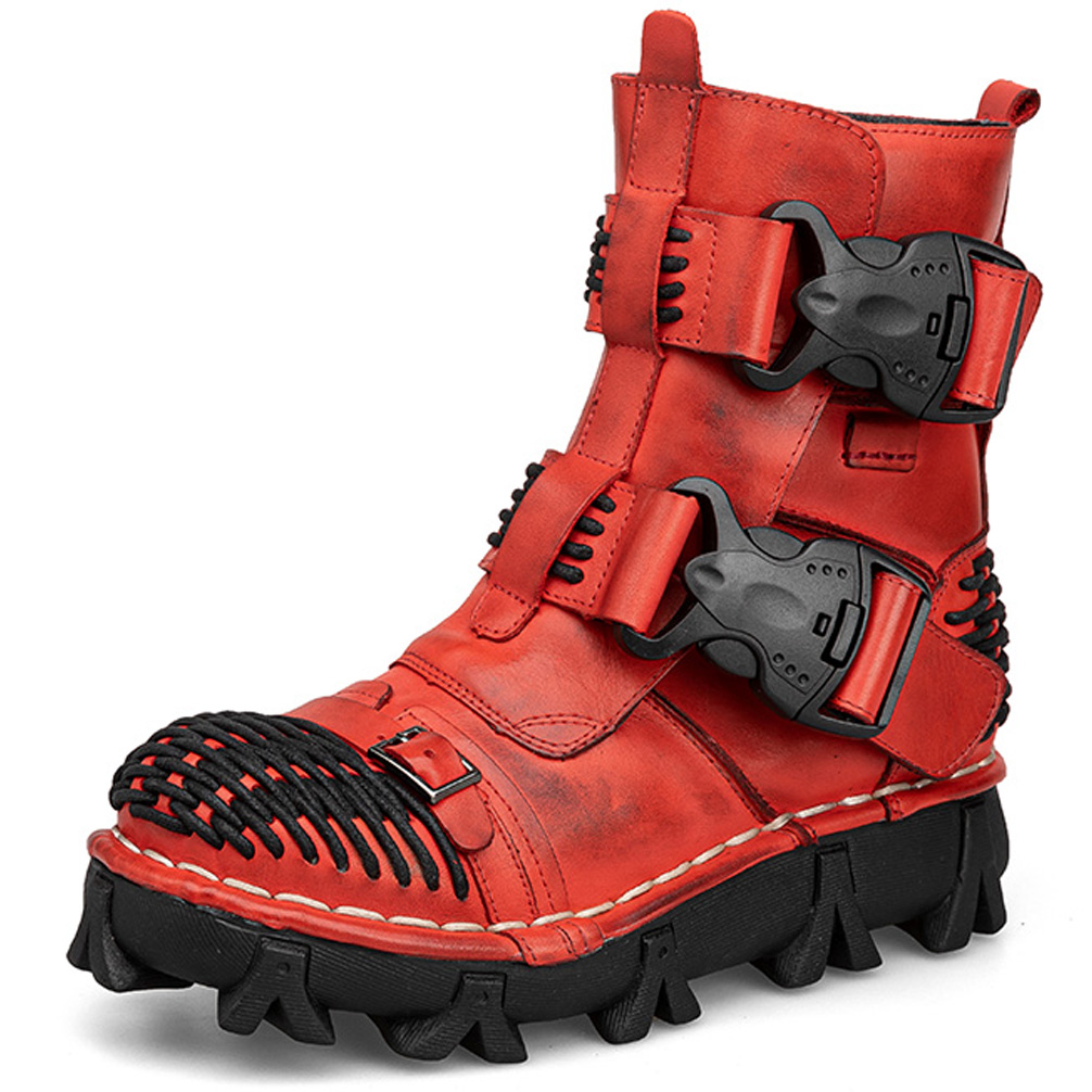 Men's Genuine Leather Motorcyc - Men Shoes Red 评论和价格